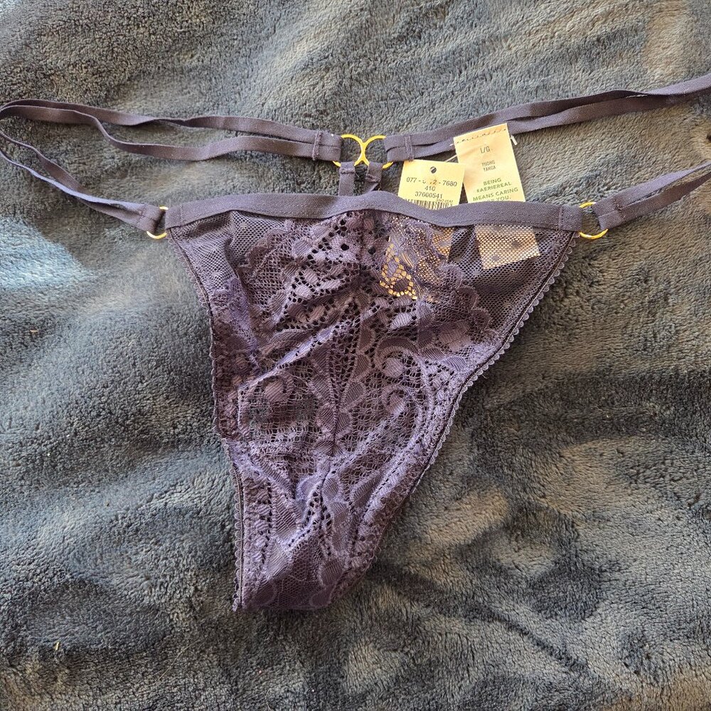 Aerie double strap purple lace g-string panties size L